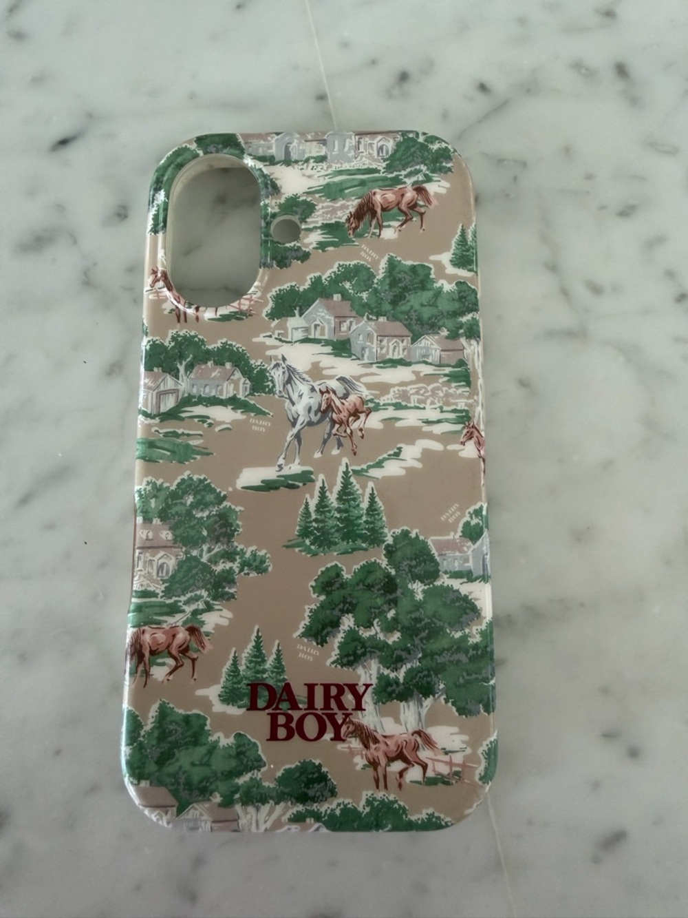 DAIRY BOY Horse Scene iPhone 16 Case in Beige & Green